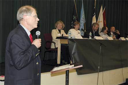 Marysville School District Superintendent Dr. Larry Nyland introduces State Representatives Barbara Bailey