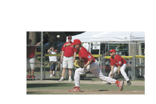 Nationals shortstop Kyle Garton connects for a late double that helped Marysville score its final run. They defeated Alderwood in the tournament opener