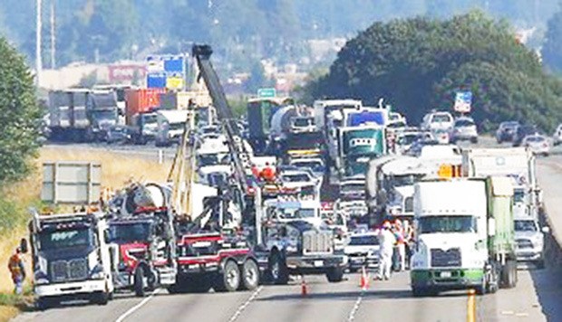 An accident on Interstate 5 between Marysville and Everett tied up traffic all the way to Arlington for more than five hours Monday.