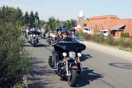Motorcyclists participate in the “Raising Kahne For Kids” charity ride Sept. 13 near Sound Harley-Davidson in Marysville.
