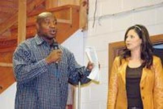 Veteran Seattle Seahawk fullback Mack Strong and wife Zoe get a laugh at the launch of a new Saturday learning program at Tulalip Elementary School.  Zoe Strong is a Nez Perce Indian and serves as the site coordinator for the Teamwork Saturday Academy.