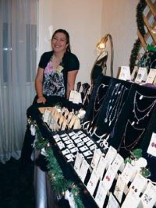 Jewelry mixed with many other hand-crafted holiday wares at Yuletide Treasures