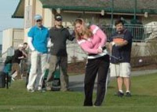 Marysville native Heather Shelter tees off on the 10th hole at Cedarcrest Golf Course on Feb. 10