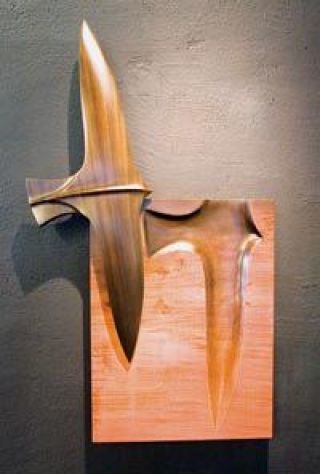 Joe Rossanos Hollow is a graceful depiction of a falcon now on display at Bellevue Art Museum through April.