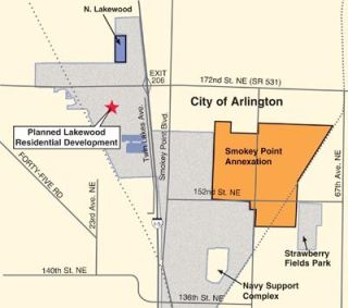 Two residential developments are planned for the Lakewood area; including a 73-acre planned residential community near Costco to the north on this map