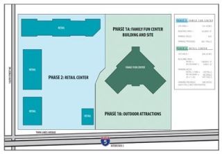 The planned Family Fun Center in Lakewood will be constructed in several phases.
