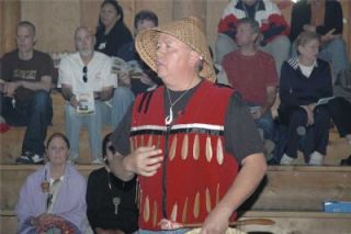 Tulalip Tribes member Glen Gobin directed most of the Salmon Ceremony held June 14 in the Tulalip longhouse.