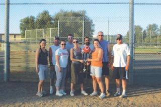 The city of Marysville kickball champion Galdes Gang. Front row