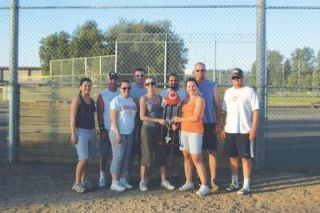 The city of Marysville kickball champion Galdes Gang. Front row