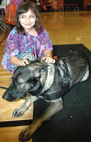 Addie Mattern learns about Tulalip Police K-9 Cooper at the Tulalip Boys & Girls Club's Health & Safety Fair.