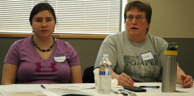 Denise and Michele Olson share their struggles with disabilities during the National Issues Forum in Marysville March 26.