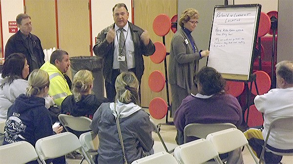 Marysville School District finance director Jim Baker gets input from community members on what should be done with the cafeteria at Marysville-Pilchuck High School.