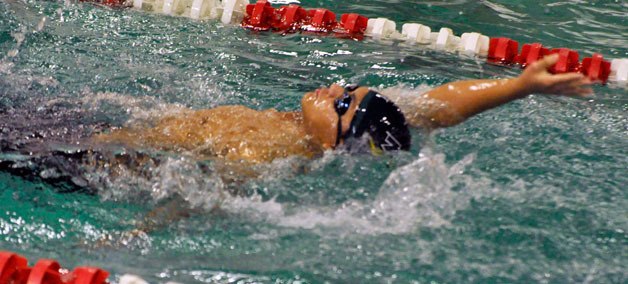 Marysville Getchell senior captain Austyn Galang competes in the backstroke.