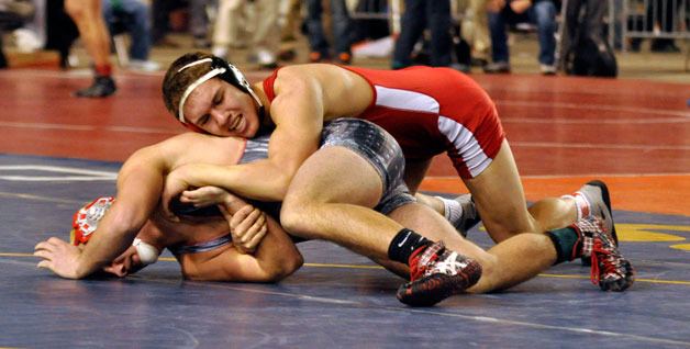M-P junior Drew Hatch wrestles an opponent during the 3A State Tournament at the Tacoma Dome on Feb. 22.