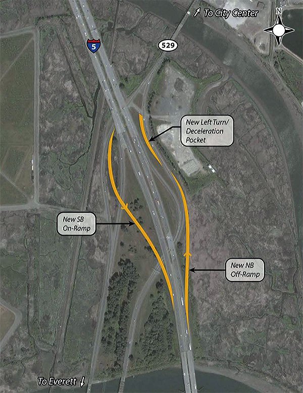 This graphic shows where the new northbound offramp and new soundbound onramp would go if the project gets funding.