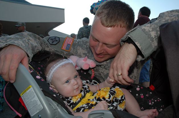 Four-month-old Olivia Buckley of Everett was just a newborn the last time she saw her father