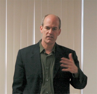 U.S. Rep. Rick Larsen talks about the current economic situation during a Town Talk meeting in Marysville March 28.