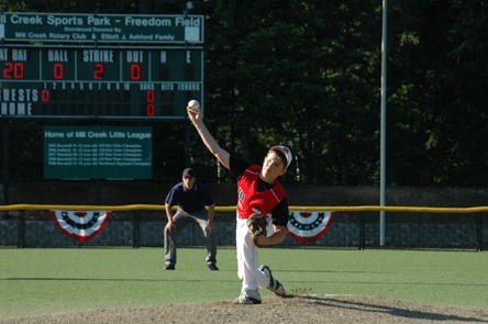 Zack Barker pitched a complete game for the Marysville Nationals in their 10-0 loss to the Pacific all-stars.