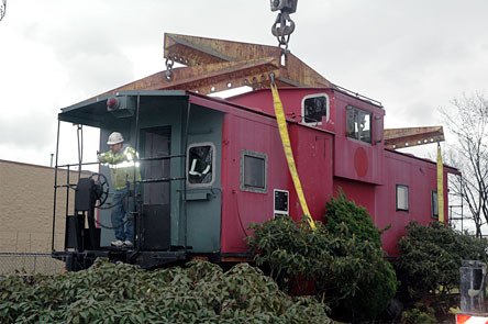 The Red Caboose at the corner of Cedar Avenue and Fourth Street