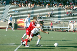 Tomahawk junior Brady Ballew tries to get an advantage on the ball in the team’s shootout loss to South Kitsap.