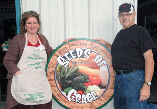 Michelle Turner and Ron Lawson are among the volunteers at the Seeds of Grace Distribution Center at the Allen Creek Community Church.