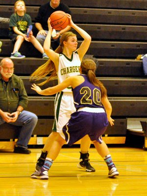 Chargers’ sophomore forward Marina Wika looks to pass.