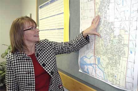City of Marysville Finance Director Sandy Langdon indicates the area of the Central Marysville Annexation