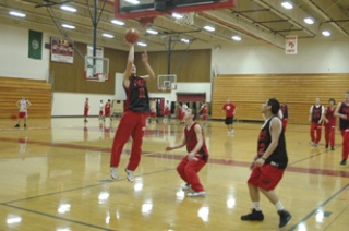 M-P senior Frankie Busicchio goes for two points at close range.