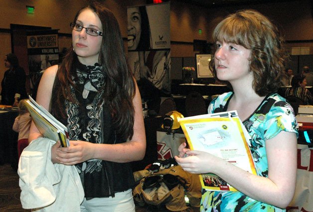 programs with representatives of George Fox University at the April 16 Opportunity Expo.