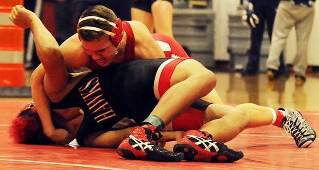M-P's Drew Hatch works for a pin at regionals.