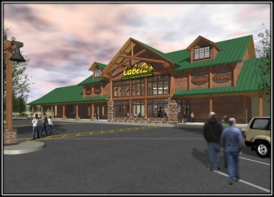 A projected rendering of the Tulalip Cabela's store exterior.