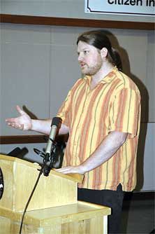 Totem Middle School math teacher Jason Call questions the effectiveness of the school’s current math curriculum model at the Marysville School District Board of Directors meeting March 1.
