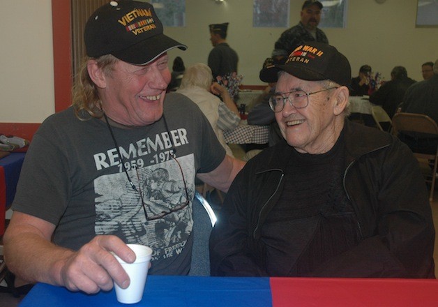 Tulalip residents and fellow veterans Bud Anderson and Dale Nakken grabbed some bowls of chili during a previous year’s Veterans Day open house and chili feed at the Marysville American Legion Post 178 Hall.