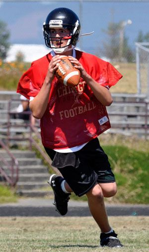Marysville Getchell quarterback Dylan Diedrich looks for a receiver during the Lakewood Passing and O-Line Challenge Saturday