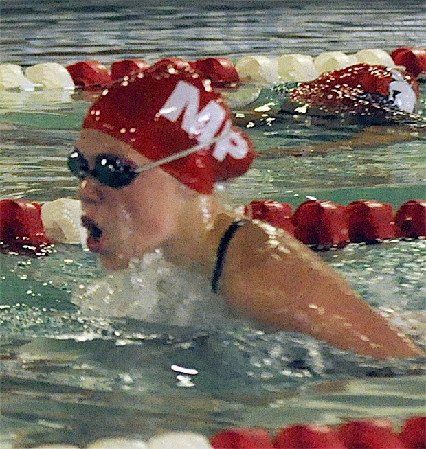 A Marysville-Pilchuck swimmer competes against Stanwood Sept. 16.