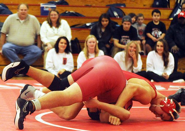 Marysville-Pilchuck's Drew Hatch secures his second pin of the night Dec. 17.