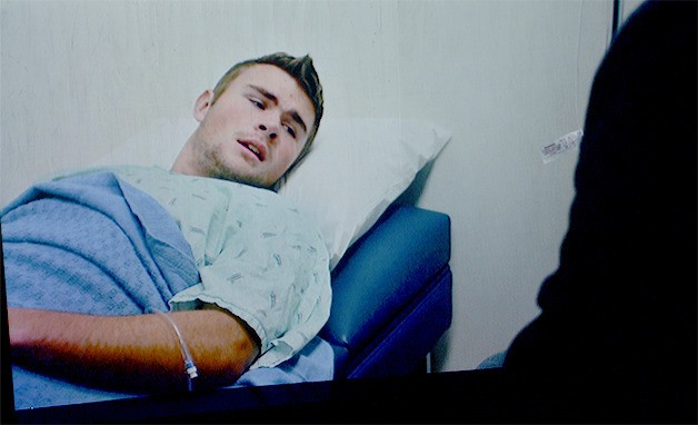 Movie star Tristan Hasseler is shown on the big screen after being injured in a football game in the Marysville Getchell original full-length film 'What Lies Within Us.'