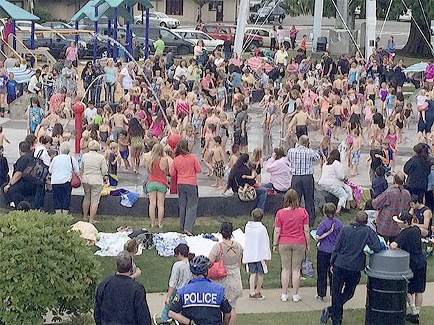 People packed the Spray Park when it opened to the public last year. It is scheduled to open this year Saturday