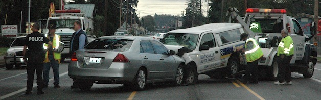 The two vehicles that collided in an accident on Cedar Avenue on Sept. 18 were stuck together so hard that it took a tow truck to pull them apart.