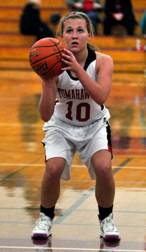 Marysville-Pilchuck’s Megan Owens prepares for a free throw during the Tuesday
