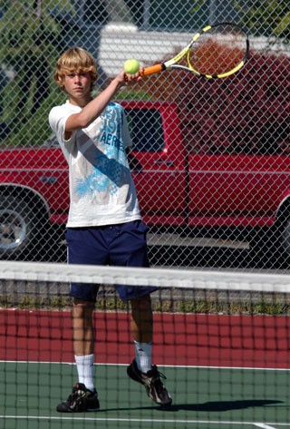 Marysville-Pilchuck No. 1 singles player Corey Coombs practices his forehand. Coombs finished just two spots out of the state bracket in 2009.