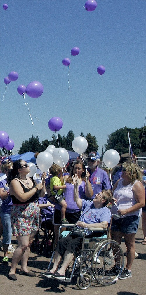 Participants in the Relay for Life in Marysville let off balloons in honor of the cancer survivors.