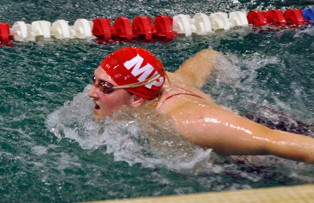 Marysville-Pilchuck swimmer Serena Corbett competes in the 200-meter individual medley relay on Thursday