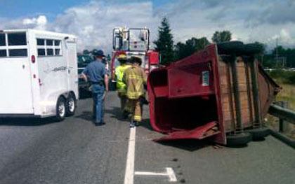 Marysville Fire District personnel had to use the jaws of life to free a horse trapped in this trailer after it