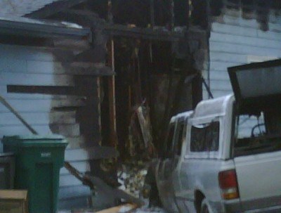 On April 3 the Marysville Fire District responded to the scene of a truck into a house which subsequently caught on fire.