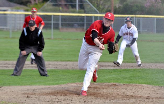 M-P pitcher Chad Mullins attempts to strike-out a Monroe batter during the final regular season game on May 1 in Monroe.