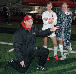 M-P Girls Soccer Head Coach Paul Bartley gives instructions to his team during a recent match.
