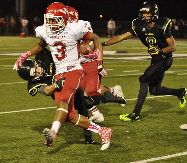 M-P's Deion Stell makes a rushing play in the second quarter of the Berry Bowl on Friday