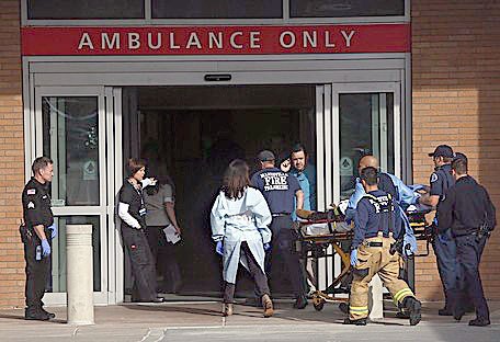 A victim in the shooting is taken to Providence Regional Medical Center Everett.