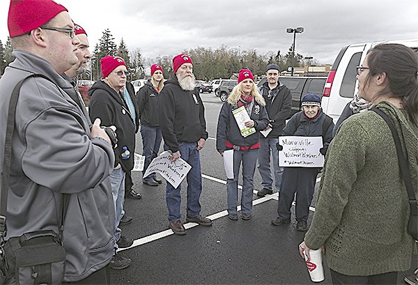 Union members gather prior to their protest at the Marysville Walmart on 64th Street Nov. 26.